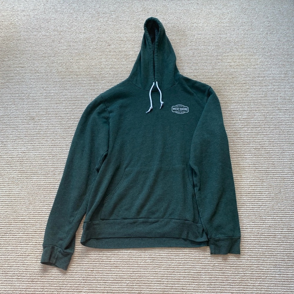 Unisex west shore lake tahoe market and deli green hooded sweatshirt